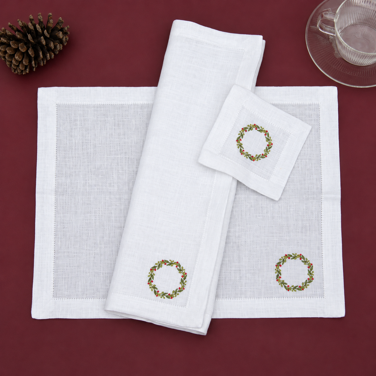 Kit Mantel individual + Servilleta + coctelera The Holly days