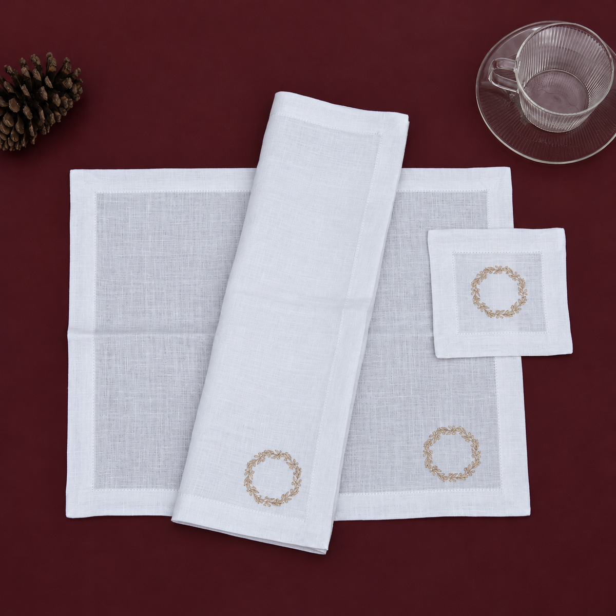 Kit Mantel individual + Servilleta + coctelera Champagne